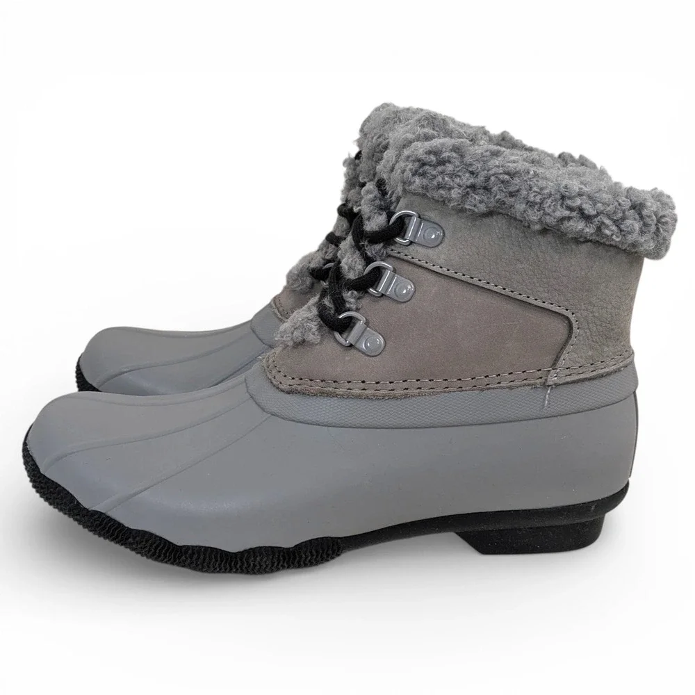 Sperry Women's Saltwater Alpine Grey 1 Duck Booties‎ 7.5 M Tie Rain Boots Fall